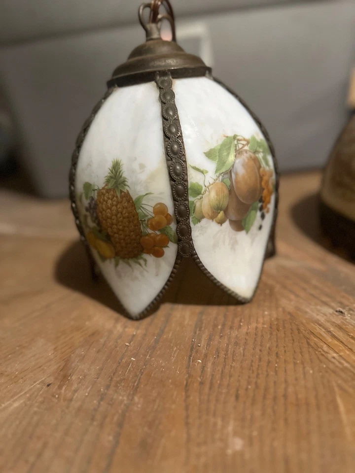 Vintage Fruit Motif Glass Swag Lamp – Retro Farmhouse Pendant Light – 1960s 1970 - Image 3 of 4