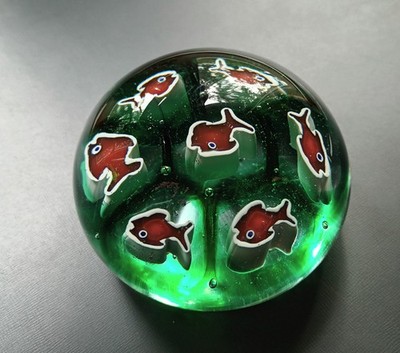 70er Paperweight Murano Italy  House of Goebel Germany  Fische fish Millefiori