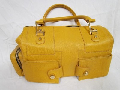Lowe Valentini Leather Handbag Mustard Yelow Gold Purse Italy Organizer
