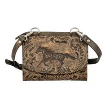 American West Womens Hitchin Post Large Charcoal Brown Leather Crossbody Bag OS