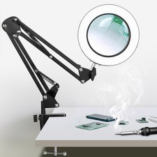 KIRKAS Magnifying Glass with Light and Stand, 12X 20in 12X-20in Clamp, Black