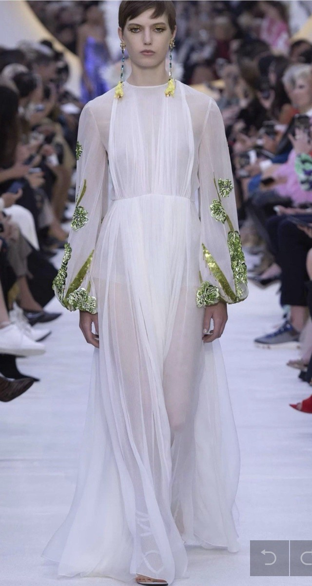 Valentino 2020 Chiffon White Maxi Dress Green Sequin | eBay