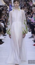  Valentino 2020 Chiffon White Maxi Dress Green Sequin 
