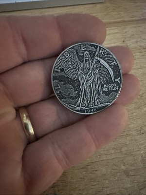 Grim Reaper Novelty Coin E Pluribus Unum Dollar Collector Eagle USA Home Office