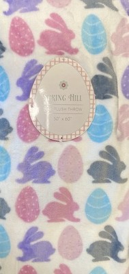 Easter Bunny Rabbit Colored Egg Pink Blue Plush Throw Blanket 50x70