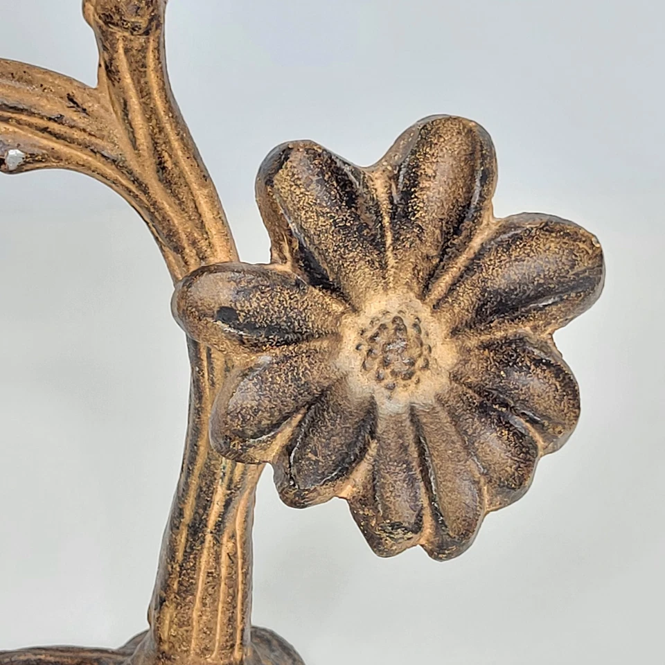 Metal Rust Colored Bird on Branch With Flowers Taper Candlestick Holder - Image 3 of 4
