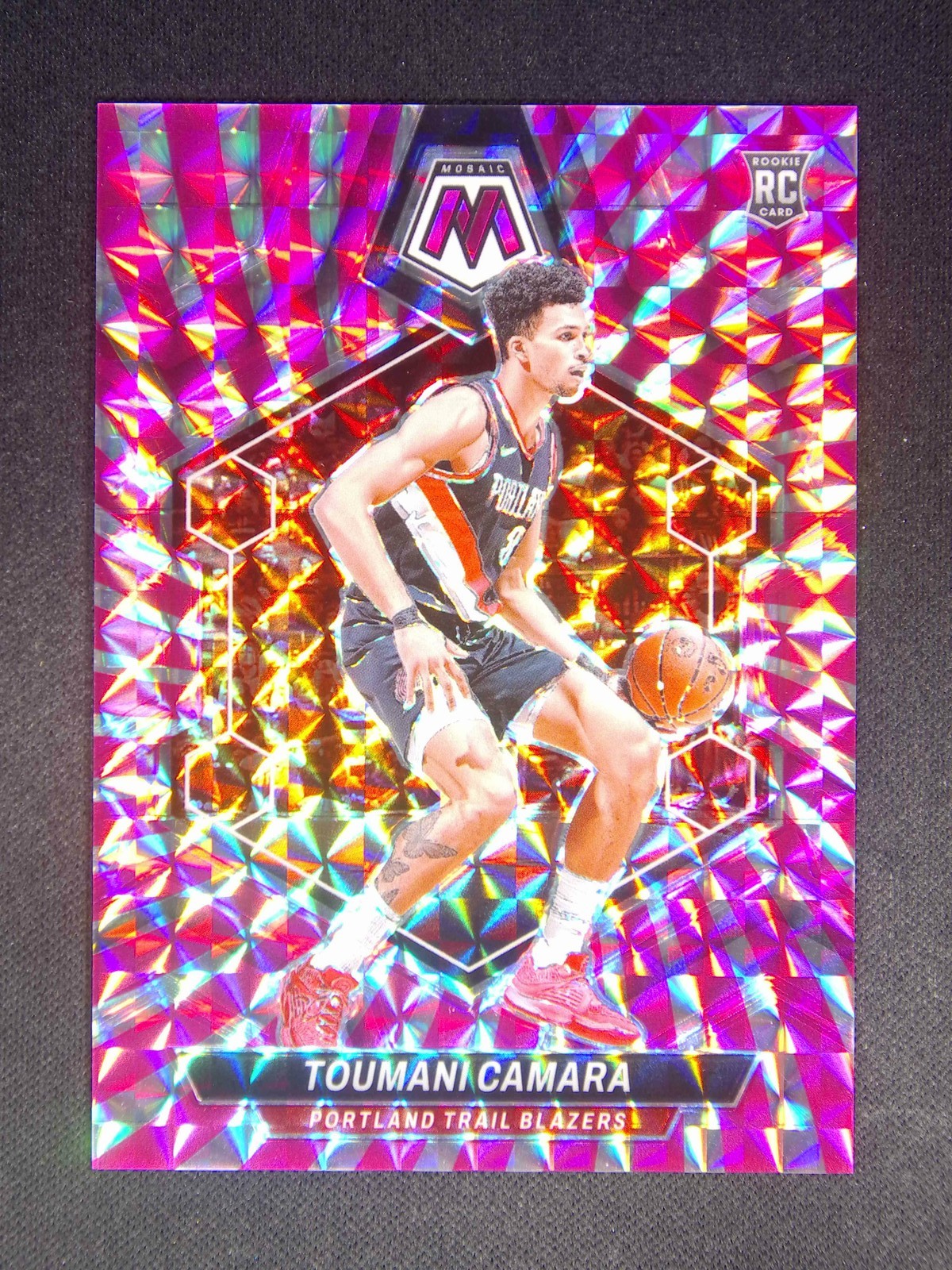 2023-24 Panini Mosaic Toumani Camara #249 RC Rookie Pink Swirl Mosaic FOTL /18