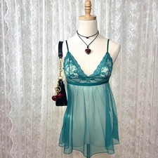 Victoria's Secret Babydoll Cami Top Teal Blue Lingerie Mesh Sz XS Fairy Preppy