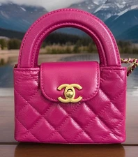 Chanel 24P Pink Fuchsia NANO SHOPPING BAG Authentic CC Kelly Handbag Bag