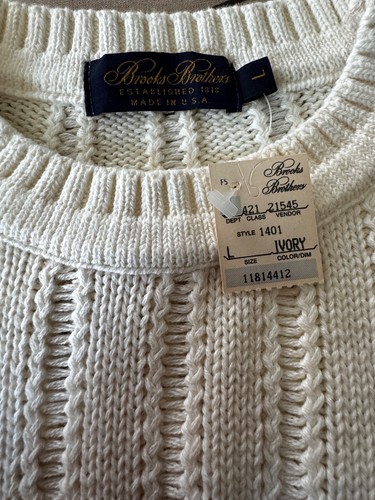 NEW VINTAGE BROOKS BROTHERS WIDE RIBBED COTTON SWEATER MADE IN USA IVORY LARGE