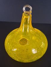 VTG Yellow Crackle Glass Hanging Orb Hummingbird Feeder 6" Tall