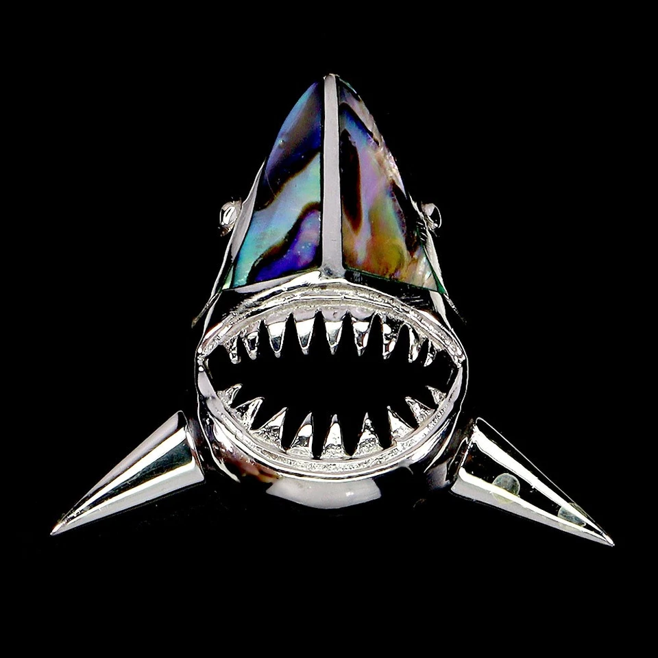 Colgante de plata de ley 925 elegante madreperla tiburón piedras preciosas joyería Foto 2 de 4