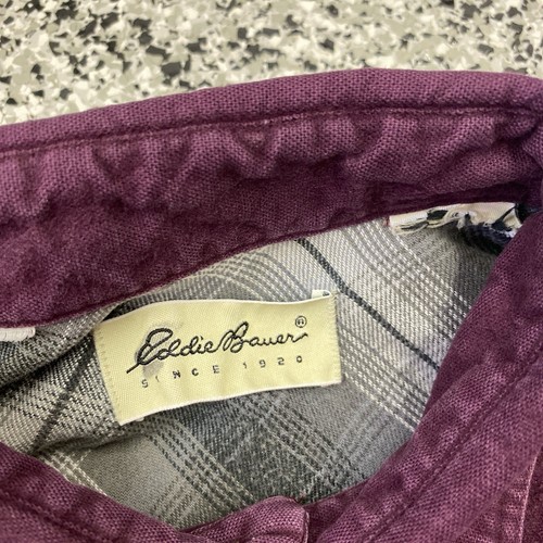 Vintage Eddie Bauer Mens Size L Chamois Flannel Button Up Shirt USA Maroon - Picture 2 of 4