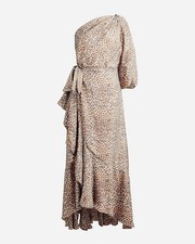 J CREW COLLECTION One Shoulder Ruffle Hem Leopard Print Dress BK998 SZ 4 NWT