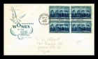 US COVER WOMEN IN ARMED SERVICES FDC SCOTT 1013 BLOCK OF 4 HOUSE OF FARNAM