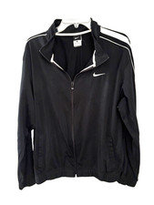 Vintage Nike Track Jacket Mens L Black Full Zip Swoosh Logo Long Sleeve Jogging