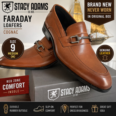 Stacy Adams Faraday Cognac Loafers Men's Size 9M Leather Dress Shoes NEW In Box