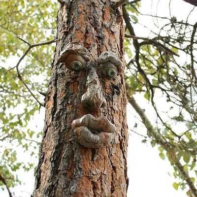 Baumgesicht Deko Lustiger Alter Mann Skulptur Garten Dekoration Resin 3D Kunst B