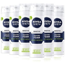 NIVEA Sensitive Shaving Foam Pack of 6, 200ml Each - Gentle for Irritated Skin