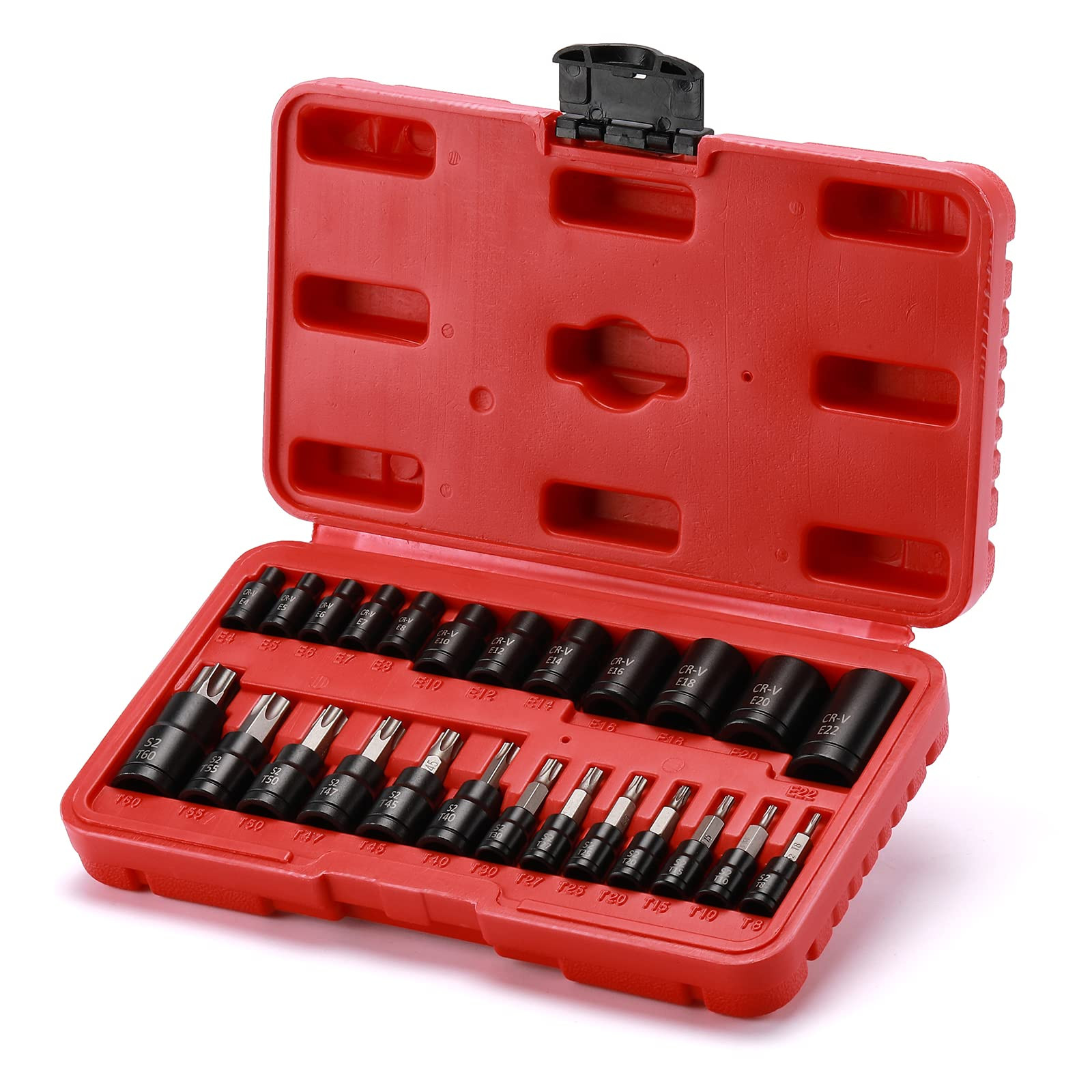 25PCS Torx Bit Socket Set with 1/4 3/8 and 1/2 Drive