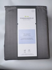 Threshold Tri-Ease Queen Sheet Set, Grey Herringbone, Breathable-Non Slip- NIB 