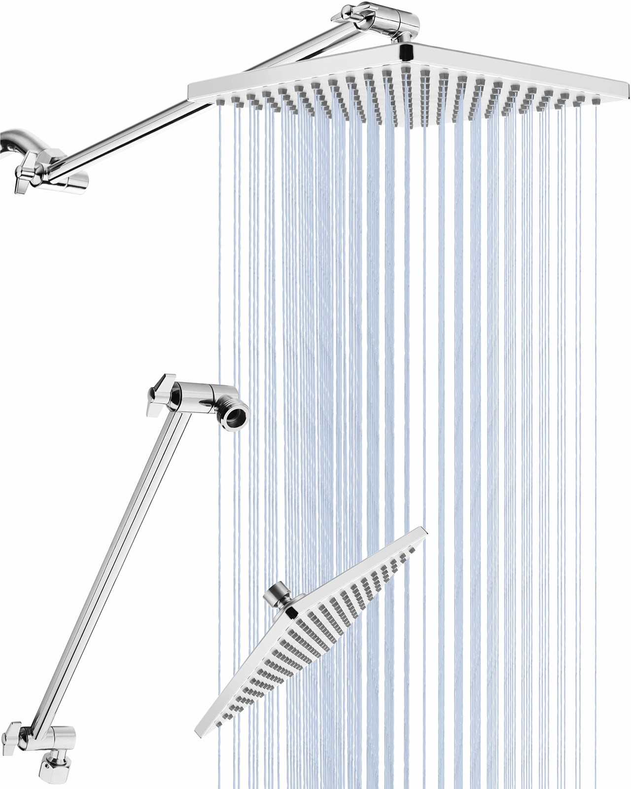 8'' Rain Shower Head with 15'' Extension Arm- Large Rainfall Surface Fixed Sq...