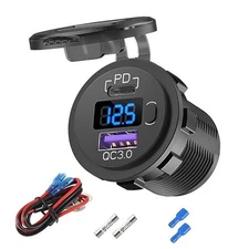 12V USB C Car Charger Socket, 38W 12V USB Cigarette Lighter Replacement Plastic