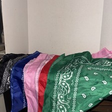 Lot Of 5 Large Paisley Western Printed Bandanas- 22 x 22  5 Colors- Estate Find