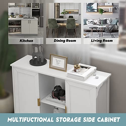 Storage Cabinet, Credenza Buffet Cabinet Wooden Coffee Bar Cabinet White - Picture 5 of 7