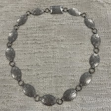Silver Toned Ovals Square Scalloped Edge Engraved Concho 32 Belt
