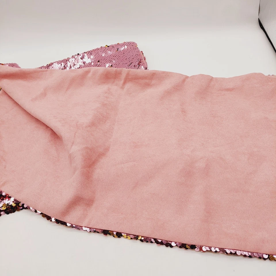 Pillow Case Reversible Sequins Pink & Gold Rectangle 12"x22" Set Of 2  - Image 4 of 4