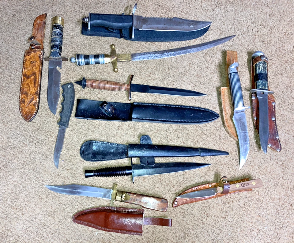 HOJAS FIJAS ANTIGUAS/DE COLECCIÓN ~ 10 Cuchillos la mayoría con fundas - Western, Estuche y otros Foto 2 de 4