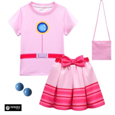 Como Peach Camiseta Falda Fiesta Cumpleaños Niña Princesa Verano PEACH07