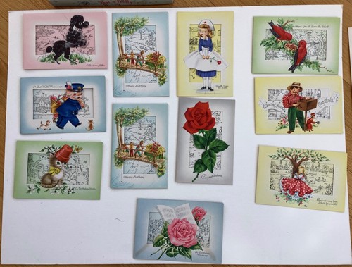 Vtg 11 Pert n Pretty Greeting Cards unused w box Envelopes Birthday Get Well - Picture 3 of 6