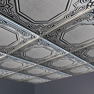 Ceiling Tiles, Glue On, 20'' x 20'', Decorative, Foam, Lisbona Silver Black Plus