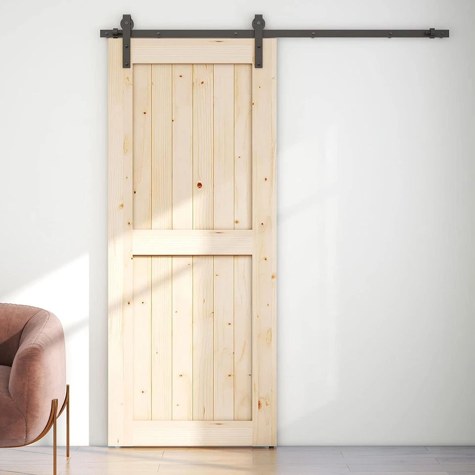 Kit de herrajes para puertas correderas de granero de 6,6 pies moderno armario estilo colgante riel de riel negro Foto 2 de 4