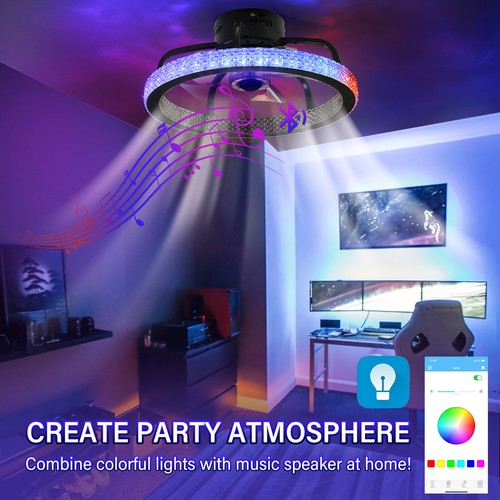 TCFUNDY LED Ceiling Fan with Light Flush Mount Ceiling Lamp w/ Bluetooth Speaker - Picture 4 of 17