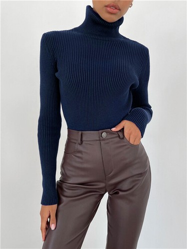 Ladies Women Turtle Neck Plain Jumper Casual High Neck Long Sleeve Ribbed Top UK - Bild 8 von 49