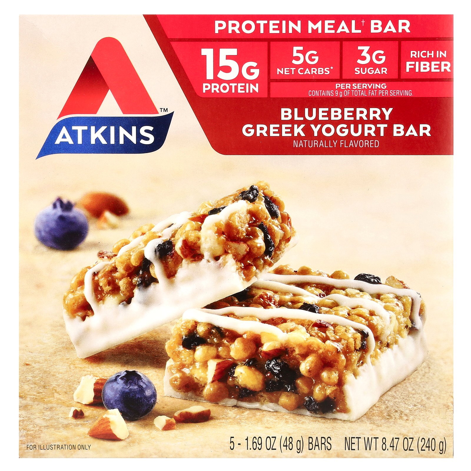 Батончик с греческим йогуртом Atkins Blueberry 5 батончиков по 1 7 унций по 48 г каждый Диета Аткинса