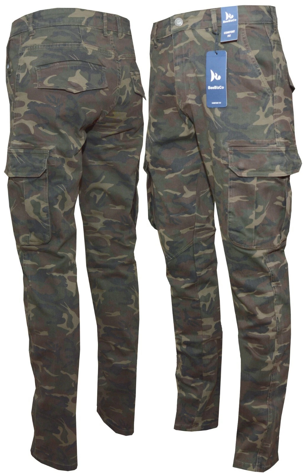 Mens Cargo Combat Trousers Army Camouflage Stretch 6 Pockets 32"-44" by Beebizco