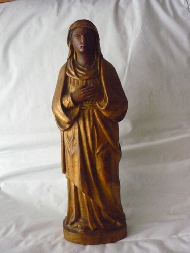 VINTAGE HAND CARVED OAK WOOD ST MARY CATHOLIC ALTAR STATUE XIX CENTURY - Picture 2 of 9