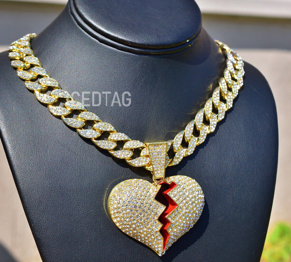 HIP HOP ICED BLING-ED LAB DIAMOND BROKEN HEART PENDANT CHARM HIP HOP ICED BLING-ED LAB DIAMOND BROKEN HEART PENDANT CHARM