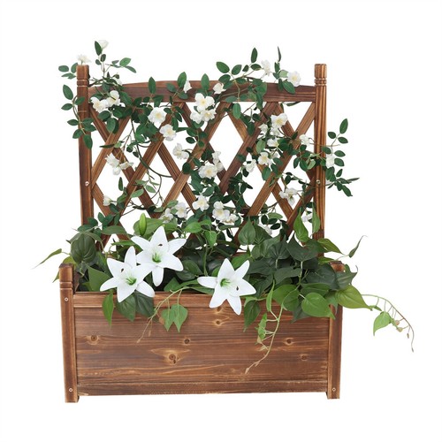Large Wooden Planter Box Stand Flowerpot Box w/ Trellis Support Patio Lattice - Picture 14 of 16