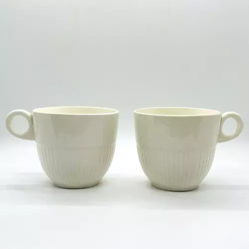 Set Of 2 Vintage Finger Hole Style Coffee Cups Mugs Off White/Cream Color