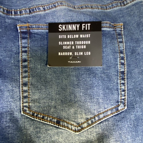 Pantalones de mezclilla Tahari para hombre 38x32 elásticos satén calce ajustado vintage lavados bigotes nuevos - Imagen 18 de 20