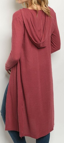 Open Front Long Sleeve Hooded Waffle Knit Ribbed Cardigan Cover-Up - Picture 13 of 13