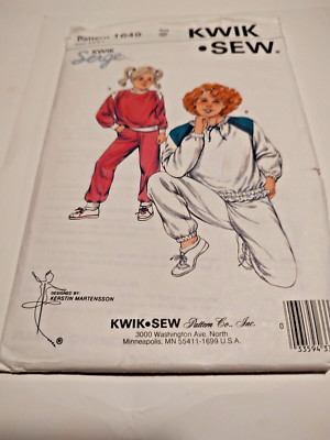 KWIK SEW Kerstin Martensson 1649 Girls' Jogging Suits Size 4- 7 UNCUT Sealed