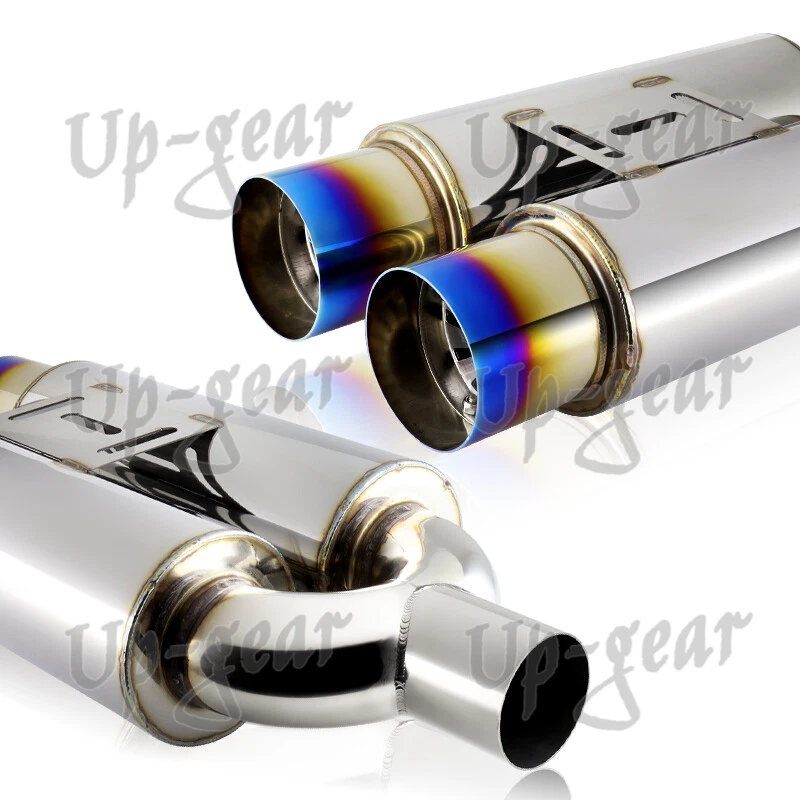 Silenciador de escape soldado punta quemada azul doble 3,5" T-304 2,5" entrada universal 1 Foto 3 de 4