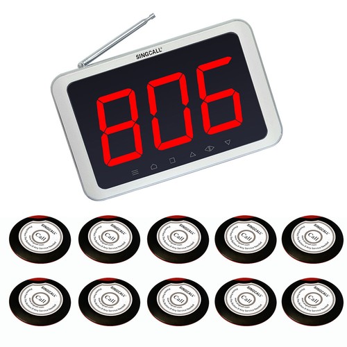 SINGCALL Bezprzewodowy system dzwonienia do restauracji hotelu 1 wyświetlacz 10 jeden przycisk - Zdjęcie 1 z 7