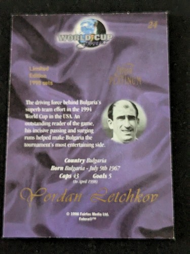 Yordan Letchkov Bulgaria Futera Copa Mundial Grandes 1998 #24 - Imagen 5 de 6